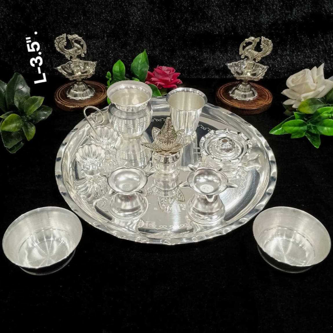silver plated 12 pieces pooja thali set for diwali pooja/ housewarming